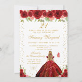 Rood Bloemen Blond Haar Prinses Verjaardagsfeest Kaart (Voorkant)