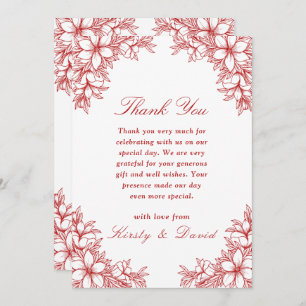 Rood  Bloemen Bruiloft Bedankkaart