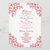 Rood  Bloemen Bruiloft Programma (Voorkant / Achterkant)