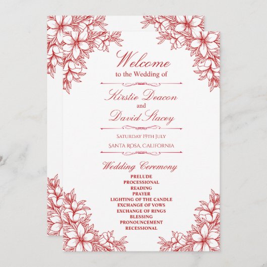 Rood  Bloemen Bruiloft Programma (Voorkant / Achterkant)