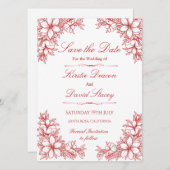 Rood Bloemen Bruiloft Uitnodiging (Voorkant / Achterkant)