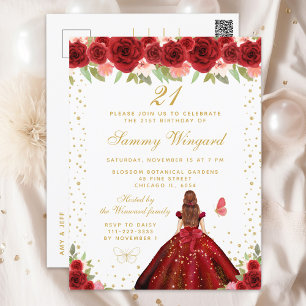 Rood Bloemen Bruin Haar Prinses Verjaardagsfeest Briefkaart