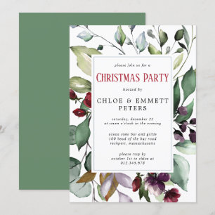 Rood Bloemen Groen Bladeren Kerstfeest Kaart