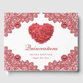 Rood Bloemen Kant Rustiek 15e verjaardag Quinceañe Gastenboek (Voorkant)