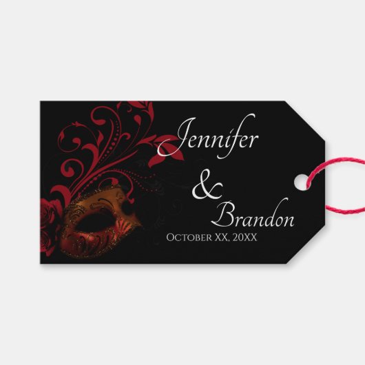 Rood Bloemen Masker Bruiloft Favor Cadeaulabel (Voorkant (Horizontaal))
