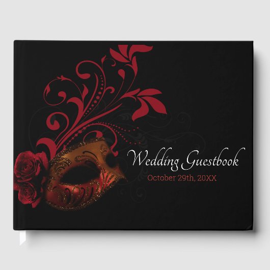 Rood Bloemen Masker Bruiloft Gastenboek (Voorkant)