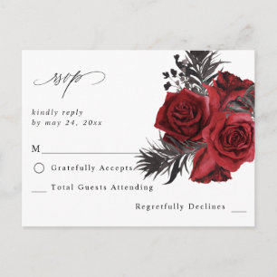 Rood Bloemen & Zwart Geen Maaltijd RSVP V2 Briefkaart