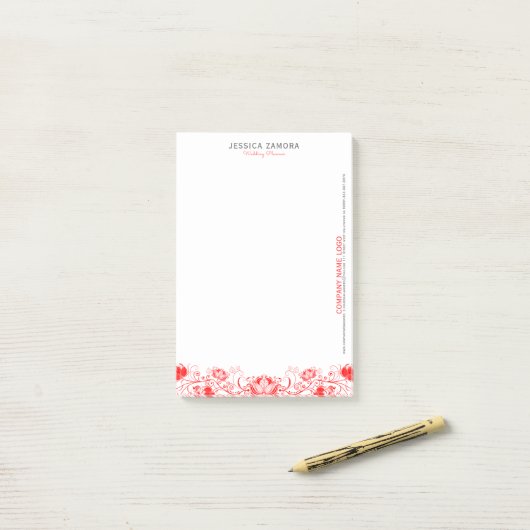 Rood bloemenkant post-it® notes (Op bureau)
