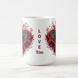 Rood bloemhartontwerp met bloeiende bloemen koffiemok