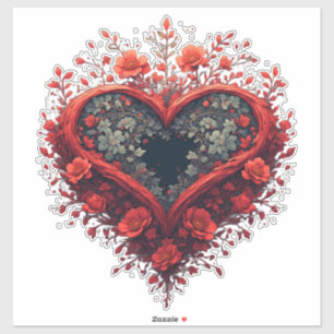 Rood Bloemhartontwerp met Bloeiende Bloemen Sticker
