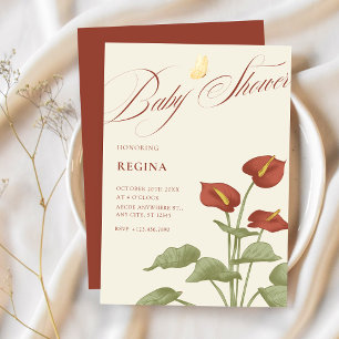rood bloemig botanisch baby shower kaart