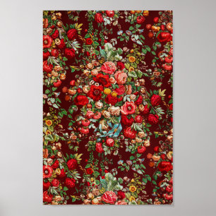 Rood bloemmotief Elegant Poster