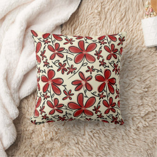 Rood bloempatroon kussen