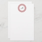 Rood bloemring Gepersonaliseerd Monogram Initiaal Briefpapier (Voorkant / Achterkant)