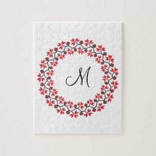 Rood bloemring Gepersonaliseerd Monogram Initiaal Legpuzzel