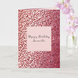 Rood Blush Roze glitter Sparkle Leopard Print Kaart