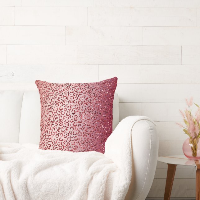 Rood Blush Roze glitter Sparkle Leopard Print Kussen (Bank)