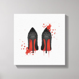 Rood bodemschoeisel met hoge hakken en spatten canvas afdruk