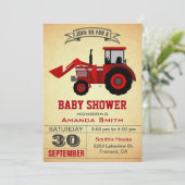 Rood Boerderij tractor Baby shower Kaart (Staand voorkant)
