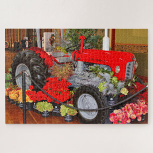 Rood boerderij tractor Jigzaag Puzzle Legpuzzel