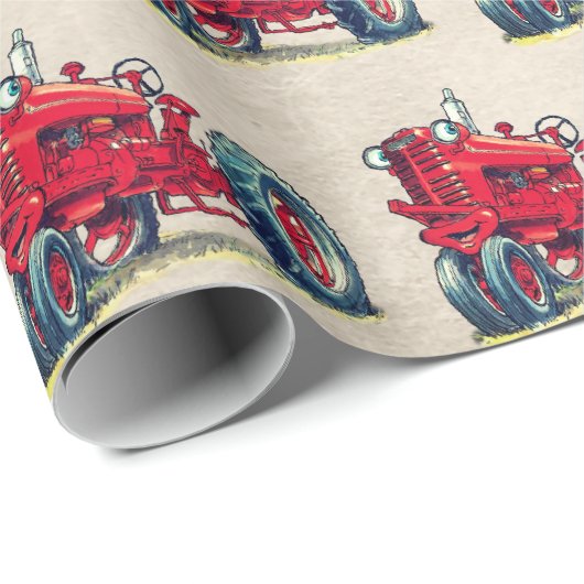 Rood Boerderij Tractor met Eyeballen Cadeaupapier (Rol Hoek)