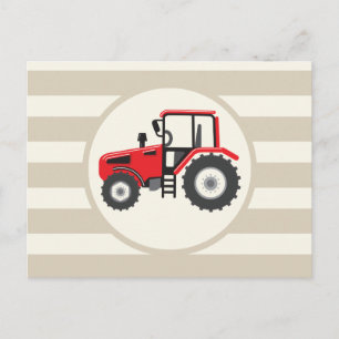 Rood Boerderij tractor op Tan Stripes Briefkaart
