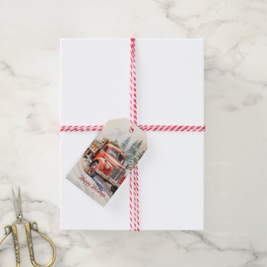 rood Boerderij truck rode schuur Cadeaulabel (Met Touw)