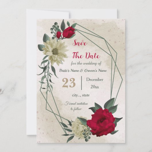 Rood bord Geel Bloemen Botanisch Save The Date (Voorkant)