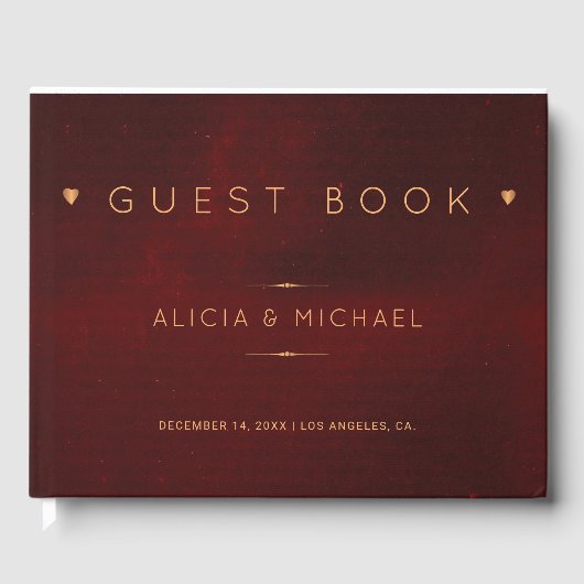 Rood bordeaux goud koper glam winter bruiloft gastenboek (Voorkant)