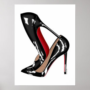 Rood Bottoms stilettos schoenen, zwarte hoge hakke Poster