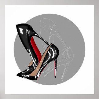 Rood Bottoms stilettos schoenen, zwarte hoge hakke Poster