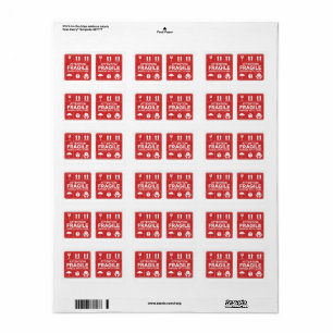 Rood breekbaar handvat met afbeeldingen van het wa etiket