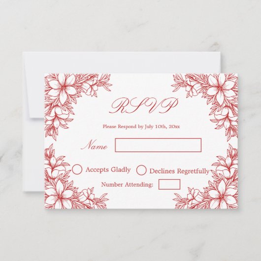 Rood Bruiloft RSVP met Bloemen graphics (Voorkant)
