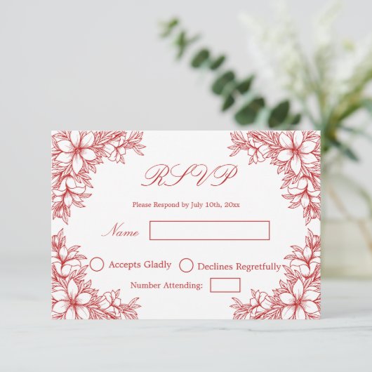 Rood Bruiloft RSVP met Bloemen graphics (Staand voorkant)