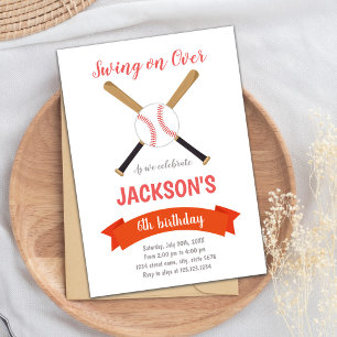 Rood bruin Baseball Birthday-uitnodigingen Kaart