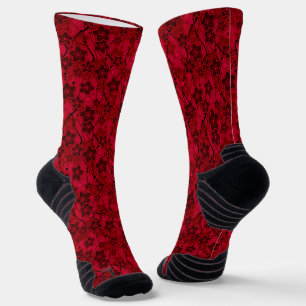 Rood Bruin Bloemen Rustieke mode Patroon Retro Sokken