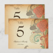  rood bruin bloemen trouwtafel nummer briefkaart (Voorkant / Achterkant)