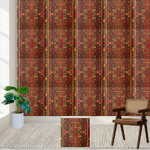 Rood Bruin en Goud Afrikaans Tribal Pattern Tegel Tegeltje