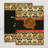 ROOD BRUIN EN ZWARTE DAMAST, WAS ZEGEL MONOGRAM KAART (Voorkant / Achterkant)