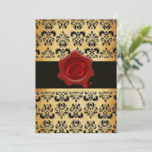 ROOD BRUIN EN ZWARTE DAMAST, WASZEGEL MONOGRAM KAART (Staand voorkant)