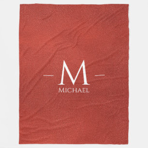 Rood Bruin Lederen Kijk Monogram Naam Groot Aangep Fleece Deken