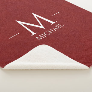 Rood bruin leer look aangepaste monogram naam sherpa deken