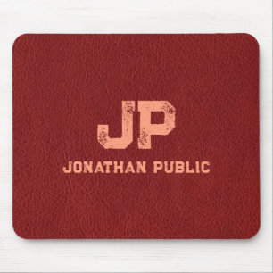 Rood bruin leer look verontruste monogram naam muismat
