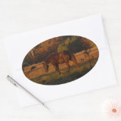Rood bruin paard, herfst bossen. ovale sticker (Envelop)