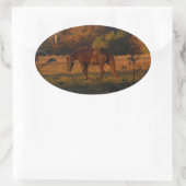 Rood bruin paard, herfst bossen. ovale sticker (Tas)