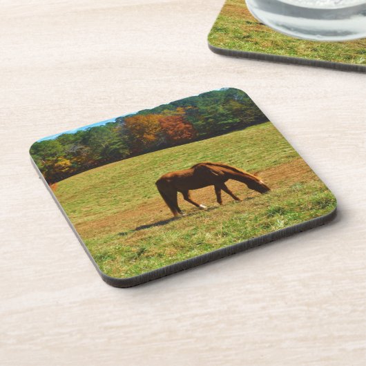 Rood bruin paard in de herfstbomen bier onderzetter (Linkerzijde)