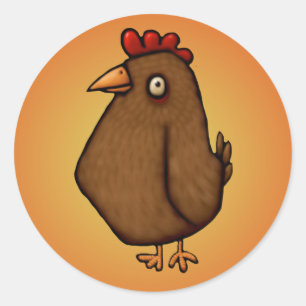 Rood bruine kip staand hoog ronde sticker
