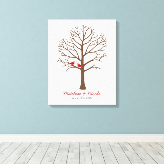 Rood bruine vogels Vingerprint Bouw bruiloft Canvas Afdruk (Insitu (Houten vloer))