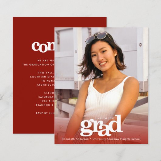 Rood budget afstuderen foto gewaagde uitnodiging (Voorkant / Achterkant)