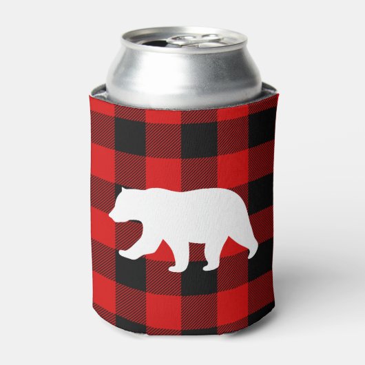 Rood buffelbord en wit Beer Blikjeskoeler (Blikje Voorkant)